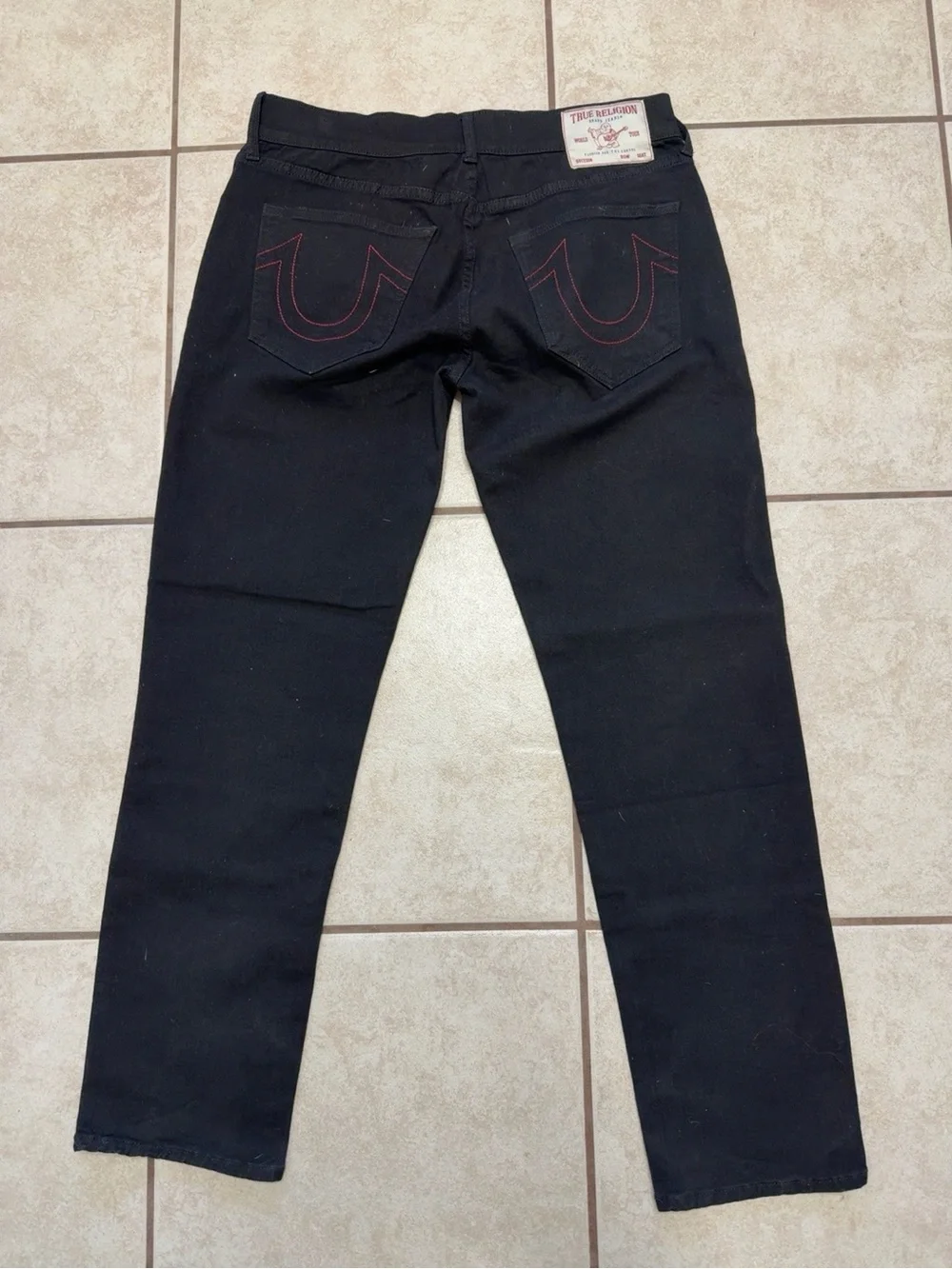 True Religion Geno Relaxed Slim Black Jeans Red Stitch Men’s 34